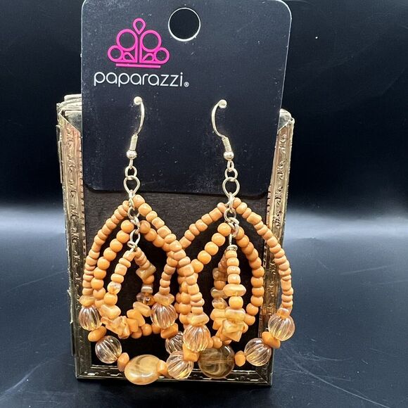 Paparazzi Jewelry Earrings Orange Dangle Drop Stacking Beads Hook Backing - Picture 3 of 8